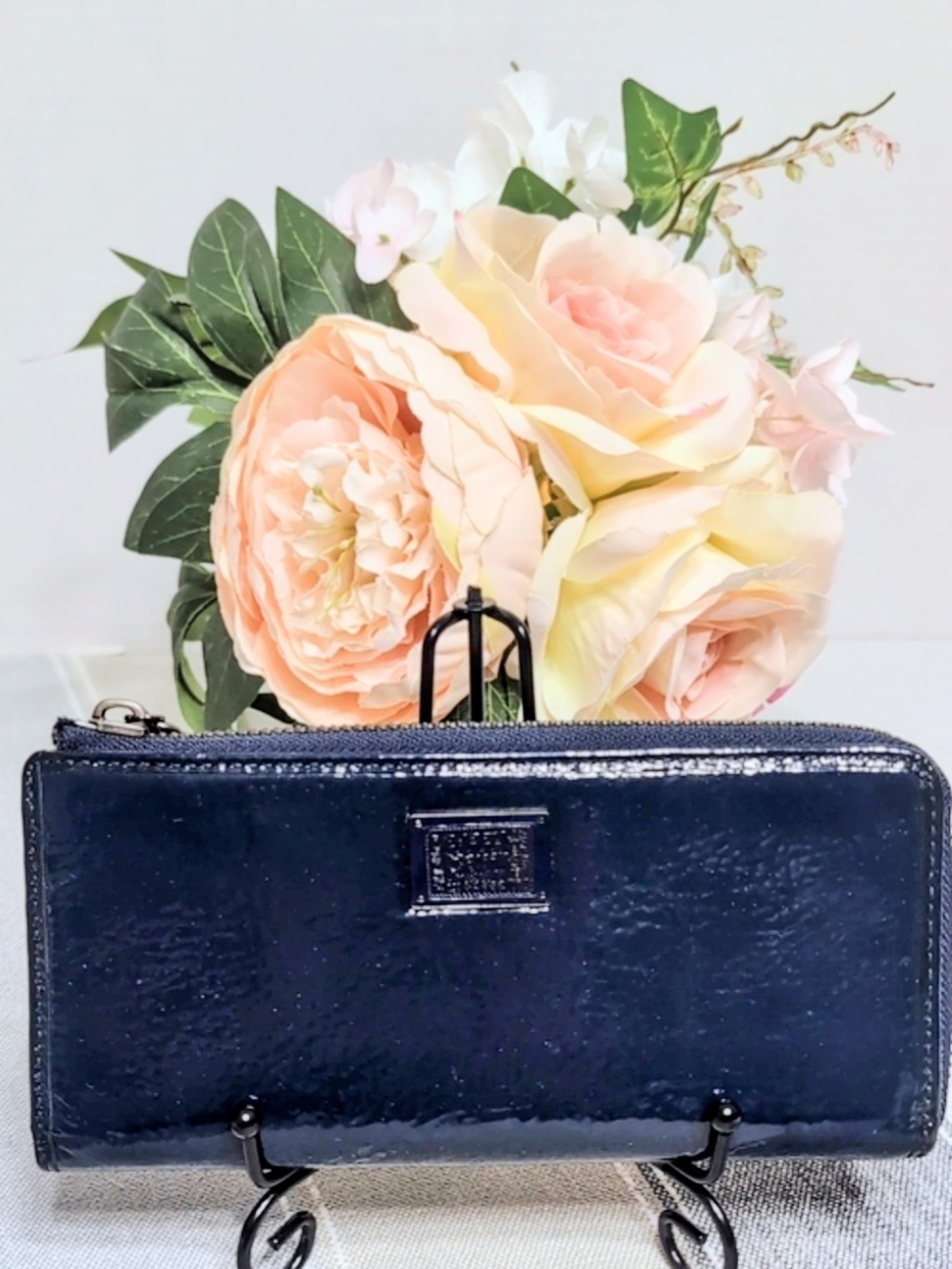 Coach Poppy Patent Leather Zip-Around Wallet - Navy